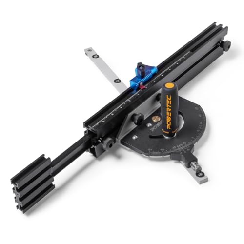POWERTEC Precision Miter Gauge System for Table Saw Kit w/Telescoping Fence | 11 Preset Angle Stops, Extension Fence with Scale and Flip Stop (71766) - style: Telesoping Miter Gauge Set