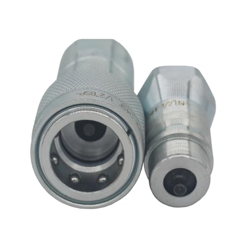 2-Set 1/2" Ag ISO5675 Carbon Steel Hydraulic Quick Disconnect Coupling Poppet Valve，Pioneer Type with Red and Blue Colour Dust Cap - size: 1/2"NPT-Poppet(Red and Blue)