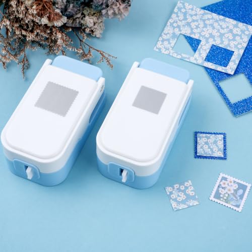 2Pcs Square Stamp Punch, Layering Stamp Cutter Craft Hole Punch - color: 1" & 0.83" Square Stamp Punch Blue