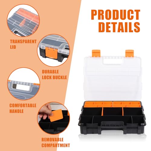 Torin AG421B Hardware & Parts Organizers: 4 Piece Versatile And Durable Storage Toolbox for Bolts, Screws, Nails, Nuts and Small Hardware, Black/Orange - size: 12 inches
