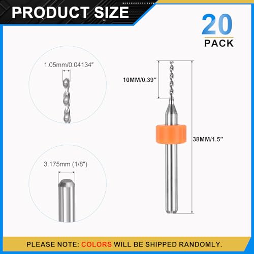 PATIKIL 20 Pack 1.05mm Micro Drill Bits Carbide Tungsten Steel - size: 1.05mm
