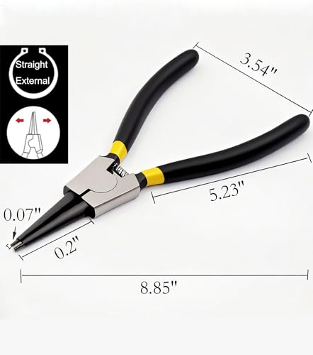 Straight External Snap Ring Pliers 9",Internal Spring,Anti-Rust,Head Size:0.08". - size: Straight External