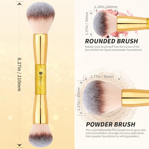 DUcare Foundation Makeup Brush Set Double-ended 2Pcs Kabuki Contour Makeup Brushes for Liquid Powder Concealer Cream Blending Blush Face Makeup Tools Kit - color: D06