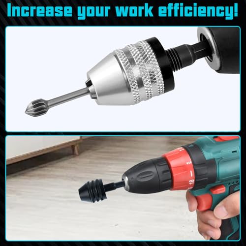 3Pcs Keyless Drill Chuck Adapter for Impact Driver, 1/4 Inch Hex Shank Quick Change Drill Bit Converter Set, Includes 0.3-6.5mm, 0.6-8mm and 0.3-3.6mm Micro Chucks Extension