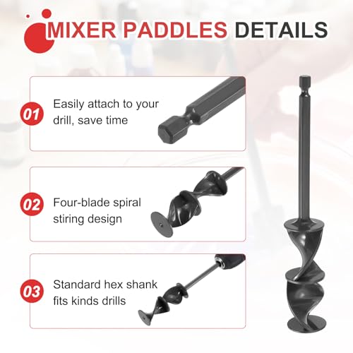 MECCANIXITY 4Pcs Drill Paint Mixer Epoxy Resin Mixer Helix Reusable Stirrer - color: Black/White