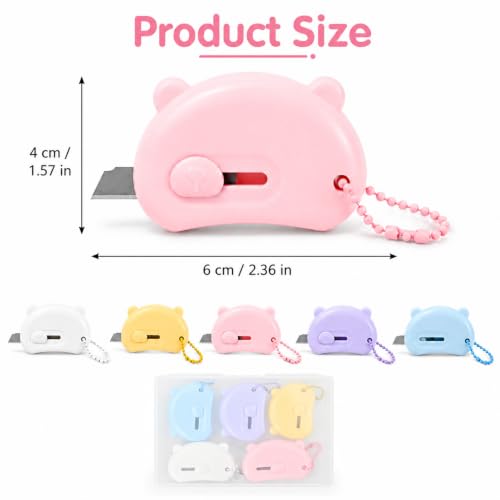 5 PCS Mini Box Cutters Retractable, Cute Letter Opener with Key Rings
