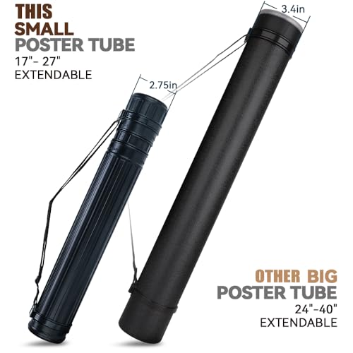 TRANSON 2-Pack Small Poster Tube Storage 17“ to 27” Extendable for Documents Blueprints Artworks Scrolls - color: 2 Pack-Black