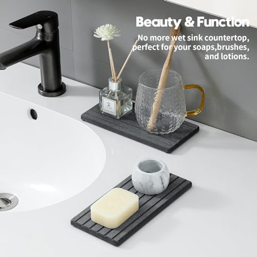 2 Pack Water Absorbing Stone Drying Trays, Quick-Drying Diatomite Sink Mats for Bathroom & Kitchen Counter, Coaster, Vanity Sink Caddy Organizer, Soap Dish, Sponge & Bottle Holder, Dark Gray, 8"x4" - color: 2 Pack - Dark Gray, size: 8" x 3.8"