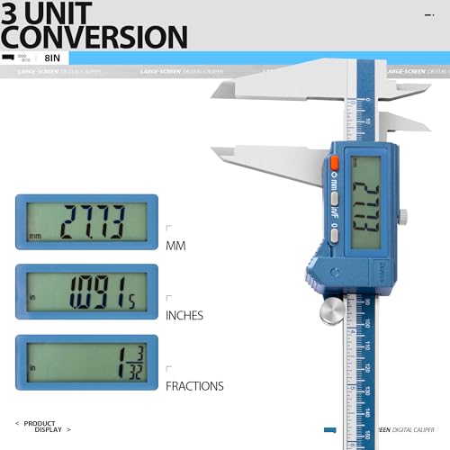 Dasqua 8" IP54 Digital Caliper, Stainless Steel Water-Resistant Precision Measuring Tool with Large LCD, Inch/Metric/Fraction Switch, Resolution 0.0005"/0.01mm/1/128, Accuracy ±0.001"/0.02mm - size: IP54 8"