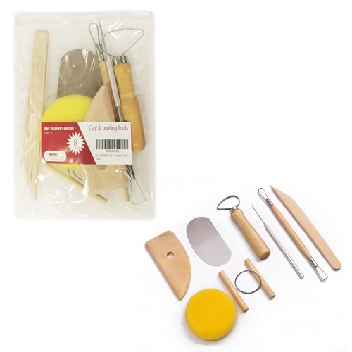 S & E TEACHER'S EDITION 8 Pcs Pottery & Clay Sculpting Tools, Double-Sided, Smooth Wooden Handles. (Pack of 2) - size: 8 PCS (Pack of 2)