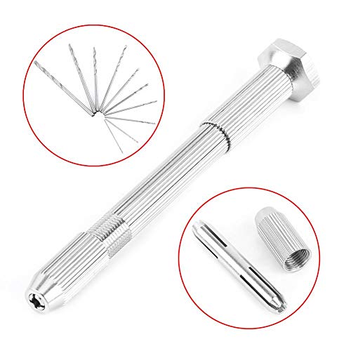 Precision Pin Vise Hand Drill with 10Pcs HSS Drill Bits Set 0.5-2mm Mini Hand Drill Tool Kit for Jewelry Making Model Building Craft Projects
