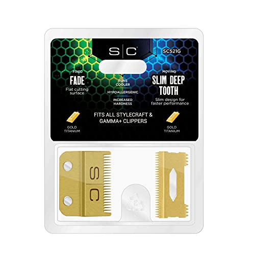StyleCraft Replacement Hair Clipper Blade Cutter Set Professional Grade - color: Gold Titanium Fade / Gold Titanium Slim Deep