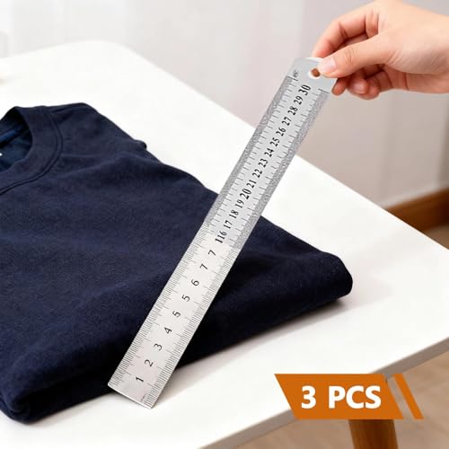 3PCS Stainless Steel Ruler Precision Straight Edge Measuring Tool Metric and Inch Scale Metal Drawing Engineering Craft Projects - color: silvery, size: 30CM