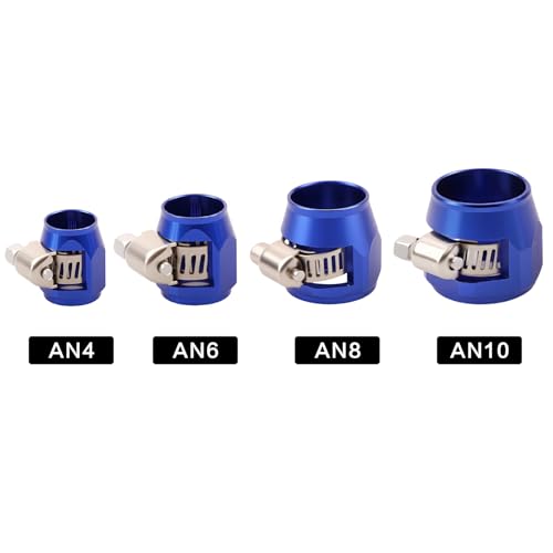 Aluminum Hose End Finisher Clamp, Universal Fit, Red Chrome Finish, 4pcs Set for Stainless Steel and Rubber Hoses, Model (Blue, 6AN) - color: Blue, size: 6AN