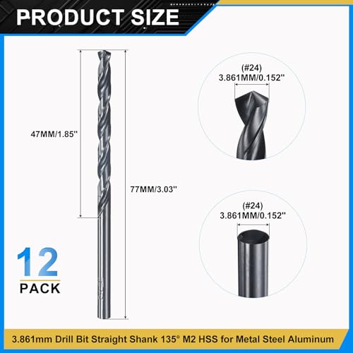 PATIKIL #24 Drill Bit Micro M2 High-Speed Steel 135° for Metal 12 Pack - size: #24 (3.861mm）