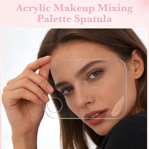 6Pcs Acrylic Makeup Mixing Palette, Makeup Tray with 6 Metal Spatula Tool Set, Clear Foundation Mixing Palette for Beauty Cosmetic Color Liquid Artist Pigment Blending