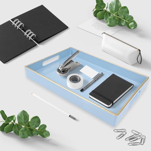 Spsyrine Blue Bathroom Vanity Tray with Handles for Dresser Tops - color: Blue
