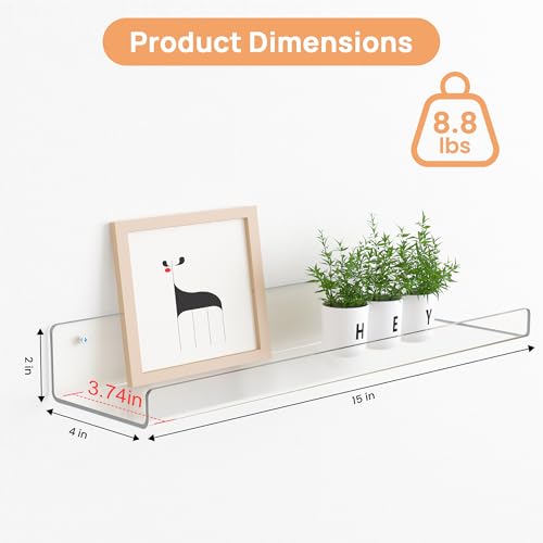upsimples 15" x 4" Acrylic Shelves for Wall Storage and Organizer, 6 Pcs - size: 15x4"