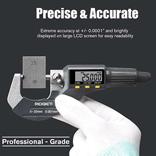 REXBETI Outside Micrometer, Ultra-Precision Carbide Tipped Measuring Tool - size: 0-1"