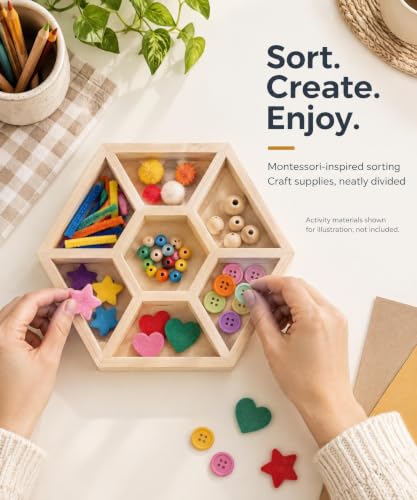 Hammont 7-Section Hexagon Wooden Serving Tray – 2-Pack 10.5" Platter - style: Hexagon Tray - Large