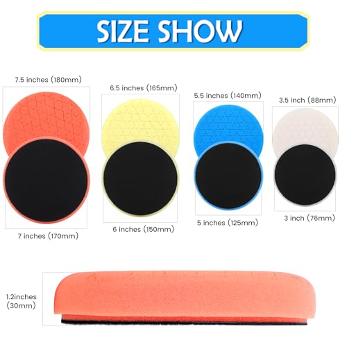 IPELY 6 Pcs 7 Inch Buffing Pads, Polishing Pads 7 Inch 180 mm Face for 6.7 Inch 170mm Base Plate Compounds, Buffer Pads for Polishing and Waxing - size: 7 Inch