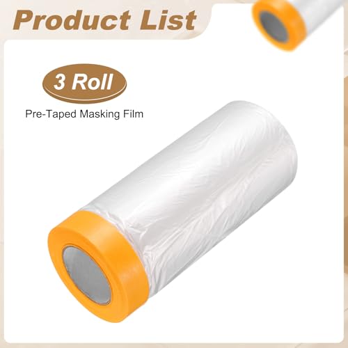 HARFINGTON 3pcs Pre-Taped Masking Film 70.9" x65ft w Plastic Sheeting,Clear - size: 70.9"x65ft