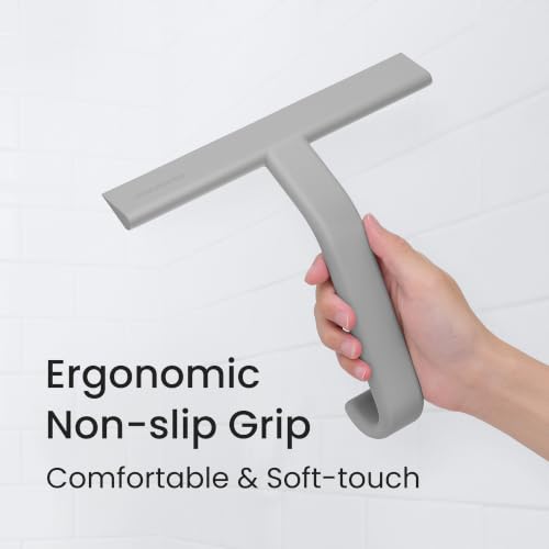 dancemoon JustHang Shower Squeegee with Built-in Hook, 10-Inch Gray - color: Dark Gray, size: 10 Inches