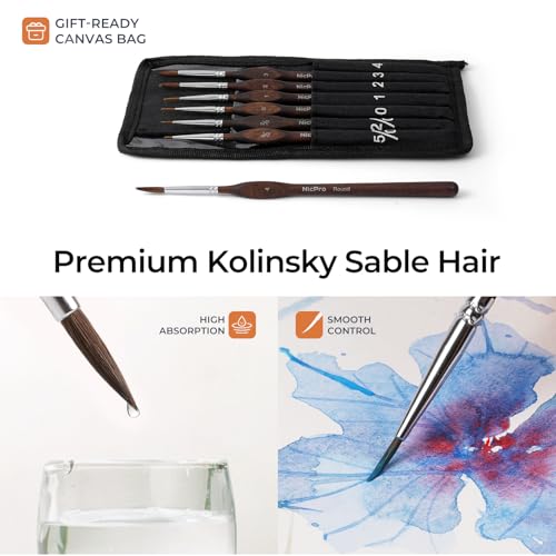 Nicpro 7pcs Kolinsky Sable Miniature Paint Brushes with Cloth Roll - size: 7 PCS (brown)