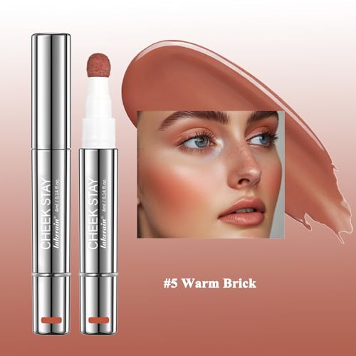Liquid Blush for cheeks, High Pigment Buildable Long Lasting Blush Cream for radiant flushed cheeks, Natural Dewy Finish (#5 Warm brick, 1 PC) - color: #5 Warm brick