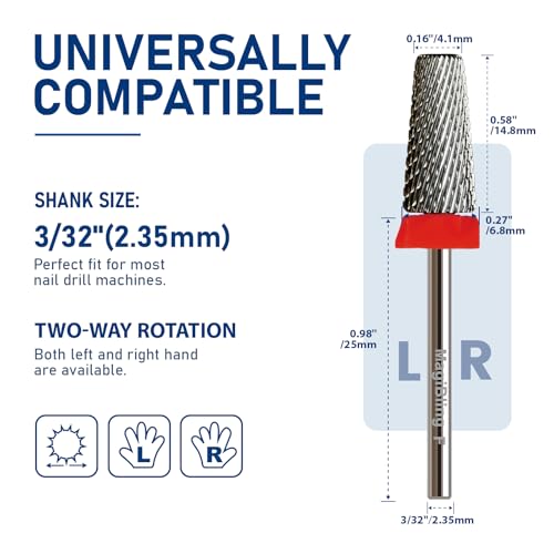 Fine 5-in-1 Large Barrel Nail Drill Bit, 3/32”, Two-way Rotation - color: Original silver, size: Fine