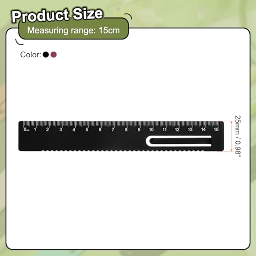 HARFINGTON 2pcs Straight Ruler 15cm Metal Bookmark Clip Ruler Black/Red - color: Black/Red