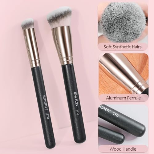 ENERGY Makeup Brush Set - 8PCS Professional Makeup Brushes for Foundation, Concealer, Eyeshadow, Blending, Contour, Powder, Eyeliner, Vegan Synthetic Fiber, Portable Travel Kit with Case (Black) - style: makeup brush set 8pcs