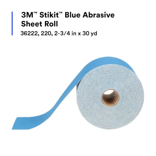 3M Stikit Blue Abrasive Sheet Roll, 36222, 220+ Grade, 2-3/4 in x 30 yd