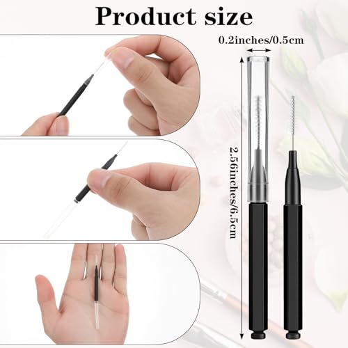 Hecila 100 Pcs Micro Eyebrow Brush with Cap Braces Brush for Cleaner Eyebrow Spoolie Brow Eyelash Lamination Brushes Lash Lift Tool for Brows and Lashes Comb Extensions