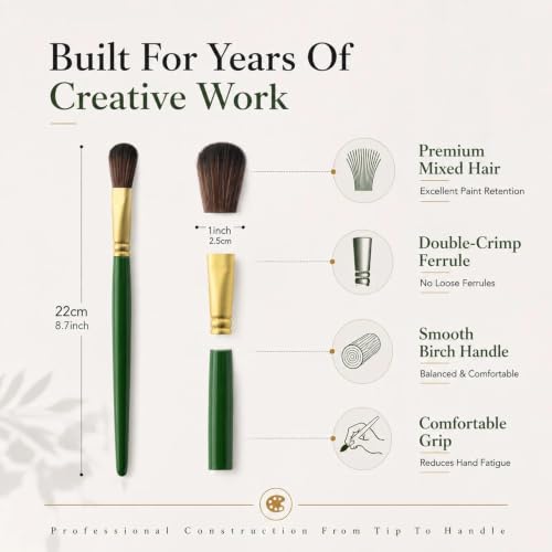 GACDR Oval Mop Brush Set, 6PCS Acrylic & Watercolor Blending Brushes - size: 6pcs-Green