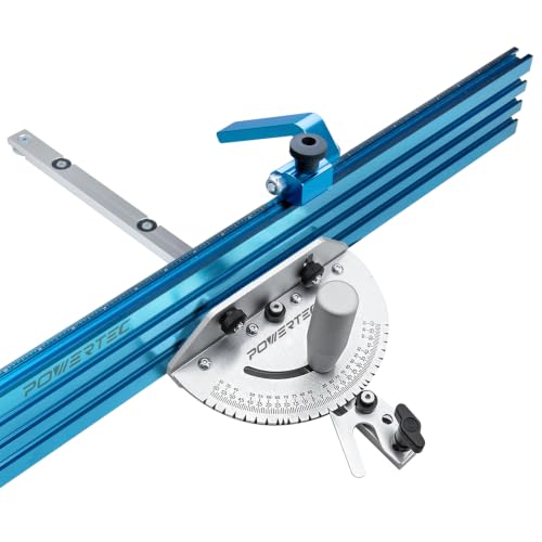 POWERTEC 71391 Table Saw Precision Miter Gauge System w/ 27 Angle Stops and 3/4”x 3/8”T-Slotted Miter Bar w/Removable T-Slot Plate; Includes 24”x 3” Multi T–Track Fence w/Scale, T-track Flip Stop - style: 27 Angle Stop Miter Gauge Set