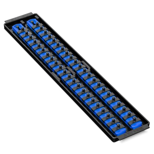 Ernst Manufacturing 19-Inch Socket Boss 2-Rail 1/4-Inch-Drive Socket Organizer, Blue (8455) - Made in USA - color: Blue, size: 1/4"