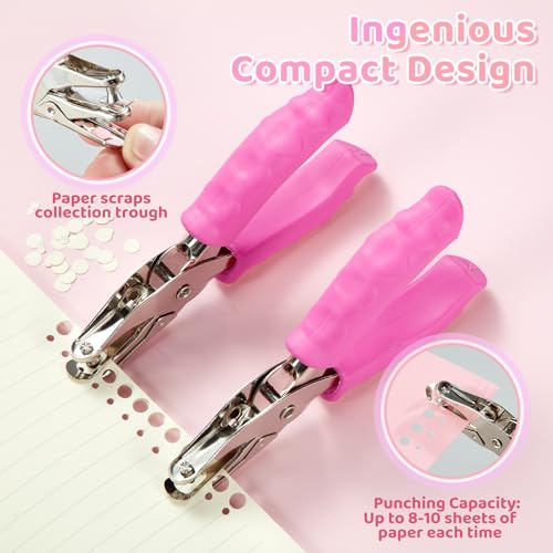 2 Pcs Single Hole Punch, 1/4" and 1/8" Hole Puncher with Pink Soft Grip