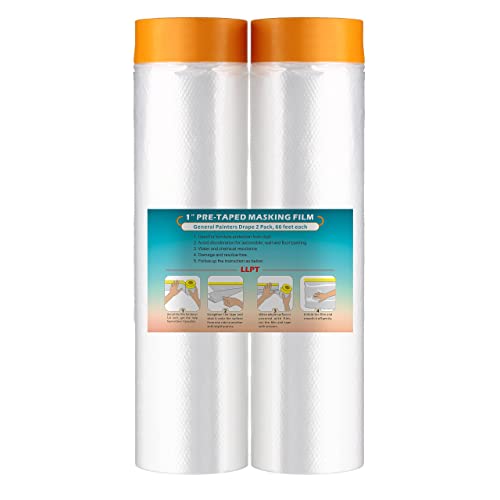 LLPT Pre-Taped Masking Film, 78.7" Unfolded x 66Ft, 0.27 Mil, 2 Pack - size: 78.7 Inch x 66 Ft