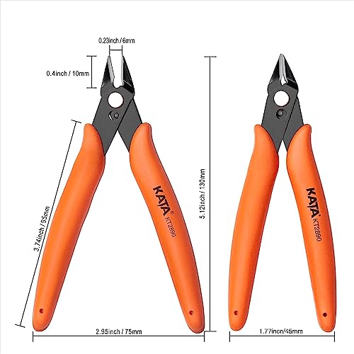 KATA 2Pack Wire Cutters Set, 1PC 5 Inch Micro Flush Cutter and 1PC 6 Inch Side Cutter Plier for Electronics, Crafting, Floral, Jewelry Making Cutting