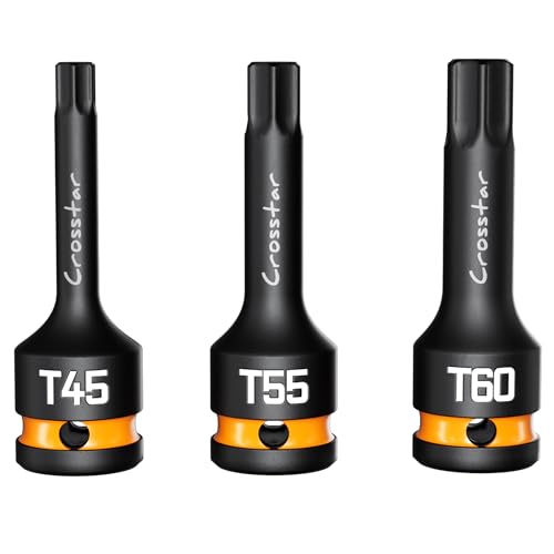 Crosstar T45 T55 T60 Impact Torx Bit Sockets,Long Star Sockets,1/2" Drive - size: T45T55T60 (Long)