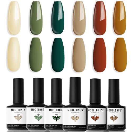 modelones Fall Gel Nail Polish Set, Nude Green Orange Yellow Red Caramel - color: A A7 Holiday Collection