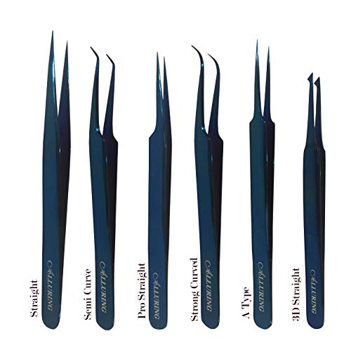 Alluring TITANIUM BLUE Tweezers for Eyelash Extensions - Strong Curved, Straight (pair) - size: PAIR (STRAIGHT & STRONG CURVED)