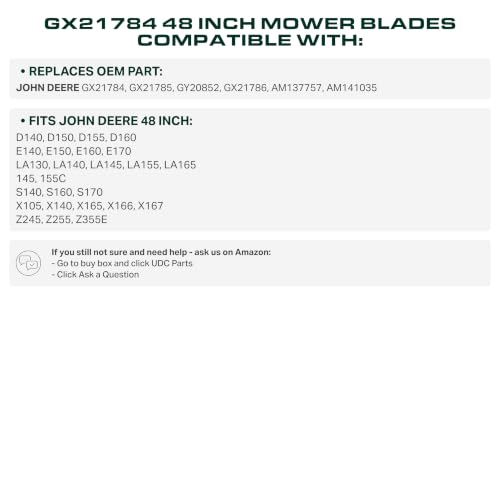 UDC Parts GY20852 Mower Blades Replacement for John Deere 48 Inch D140 E140 - size: 17" - 7 pt star