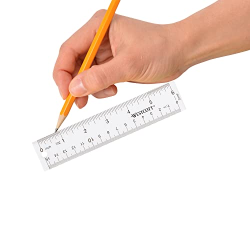 Westcott 10561 Acrylic Clear Ruler, 6 in (Pack of 5) - size: 6 Inches (Pack of 5)