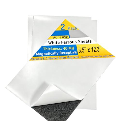 2 Pack, White Metal Sheets with Adhesive-8.5” x 12.3”, Ferrous Sheet for Magnets Receptive, 40 Mil Magnetic Miniatures Organization – Fits Standard US Really Useful Box - color: White, size: 8.5"x12.3"