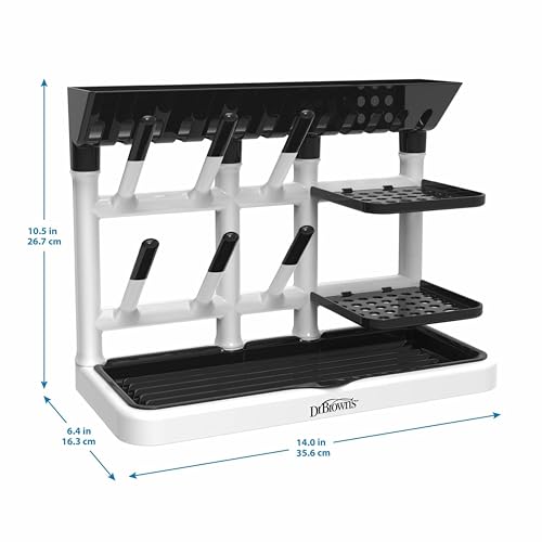 Dr. Brown's Drying Tower, Stand-Up Drying Rack, Countertop Baby Bottle Drying with Organized Storage for Baby Essentials, Space Saving Vertical Rack, Gray/White - size: Countertop, style: Gray/White Stand-Up Drying Rack