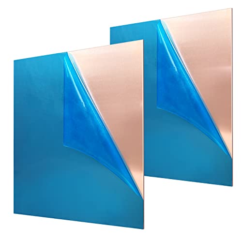 2 Pieces 99.9% Pure Copper Sheet, 6" x 6", 24 Gauge(0.5mm) Thickness, Film Attached Copper Plate, Great for Jewelry, Crafts, modelers - size: 2 Pieces 6" x 6",24 Gauge