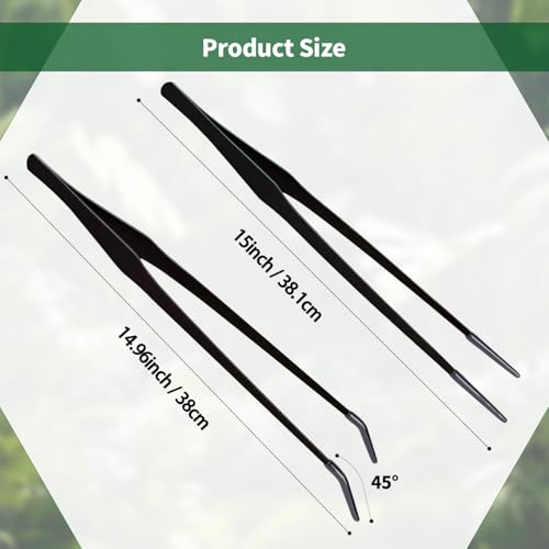 2 Pack Extra Long Stainless Steel Reptile Feeding Tongs with Rubber Tip - color: 15"Silver