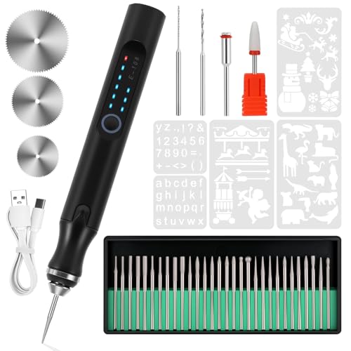 Electric Engraving Pen with 37 Bits for Wood Glass Stone Carving (Black) - color: Black